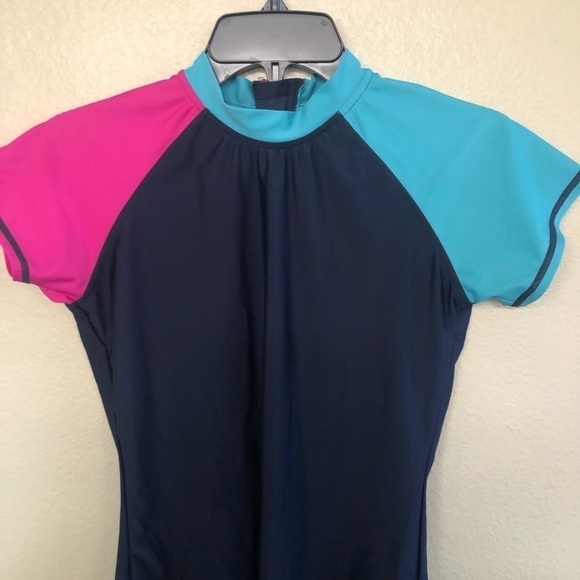 Eddie Bauer Girls Colorblock Short Sleeves Rash Guard Swim Top Size L(14-16) - Picture 2 of 13